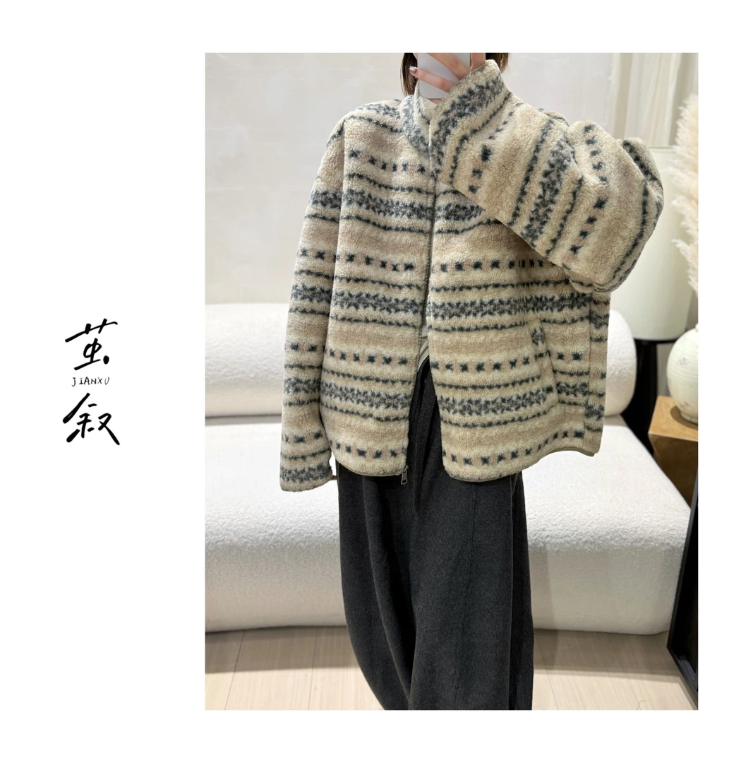 JIAN.XU冬季保暖女立领慵懒风短款外套 衣长65胸围120