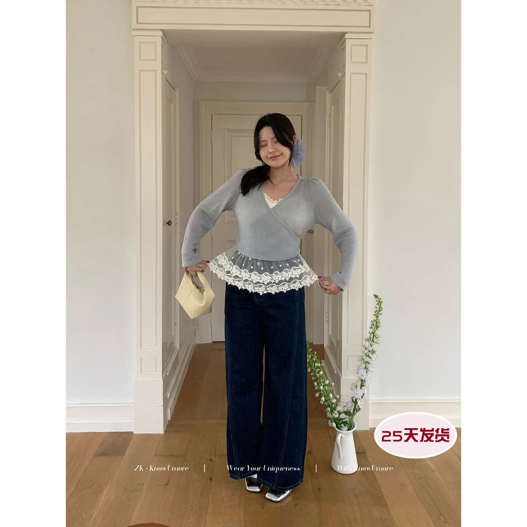 知葵微胖定制【轻舞芭蕾】初春蕾丝花边内搭上衣套装蕾丝内搭