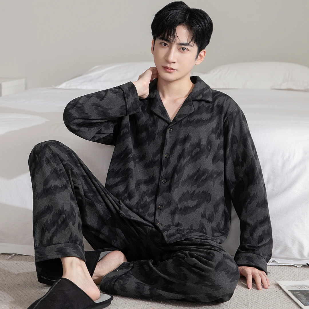 秋冬新品男士大码休闲睡衣韩系德绒加厚长袖长裤保暖家居服套装