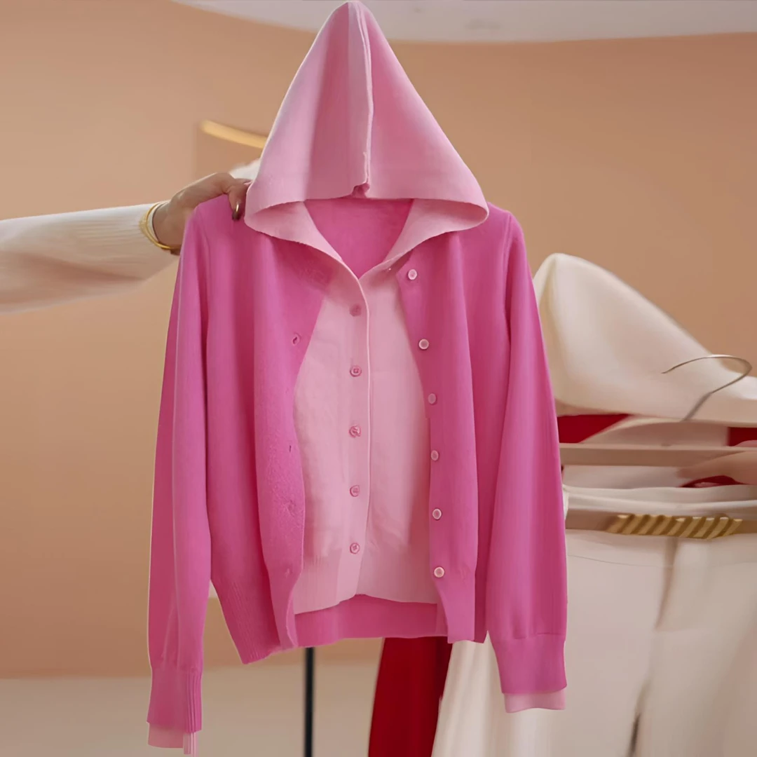 假两件连帽毛衣开衫设计感针织衫女休闲外穿秋冬打底衫上衣99339