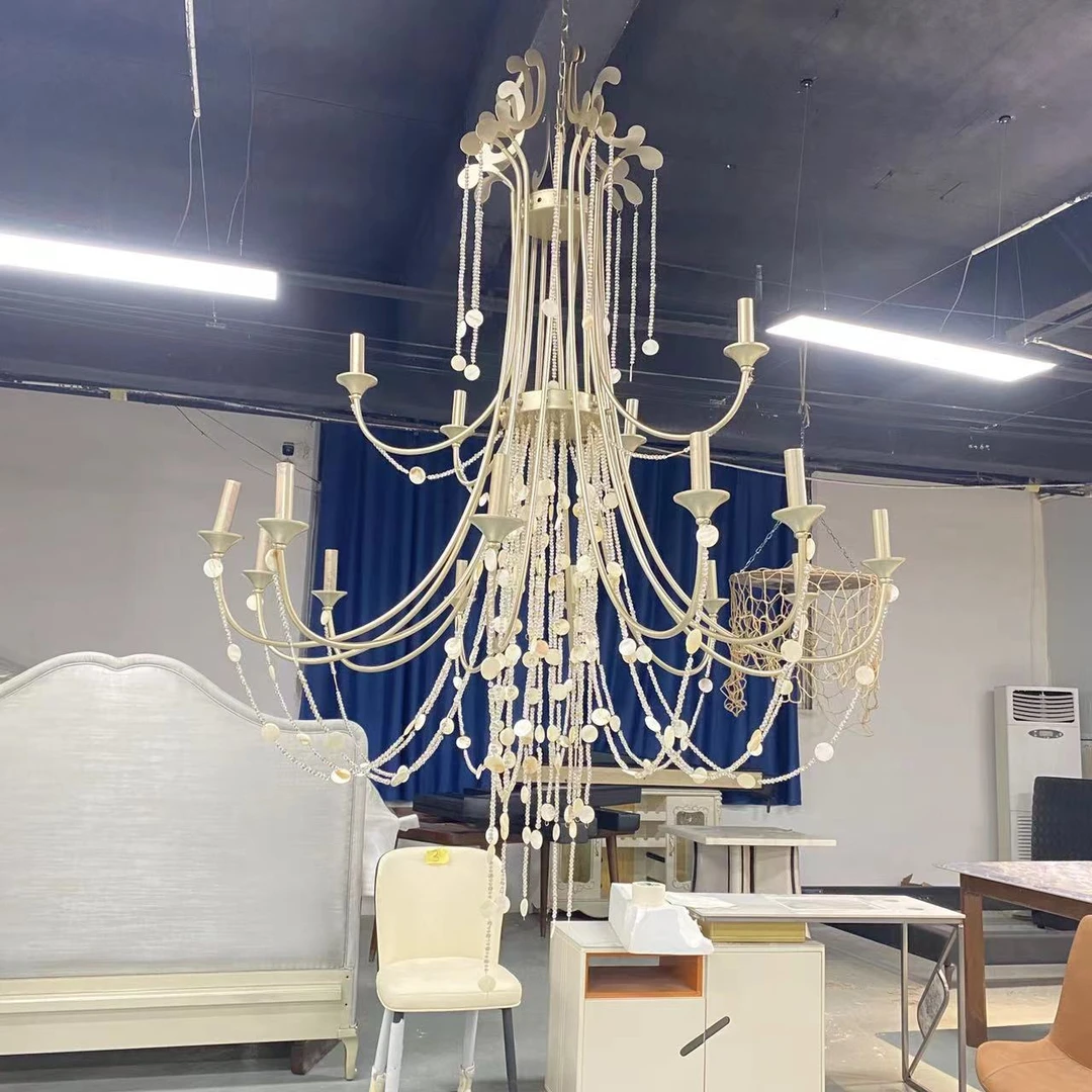 自建房别墅房 水晶彩贝大吊灯具吊灯水晶灯尺寸：直径1400*h1700