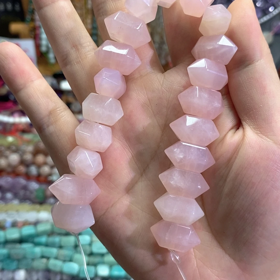 未镶嵌玛瑙/玉髓珠宝半成品粉晶双尖20颗