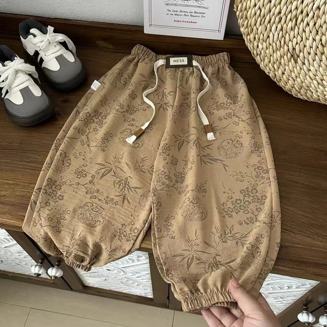 【粉丝福利】夏季新款宽松洋气碎花国风透气薄款男女宝宝防蚊束脚裤