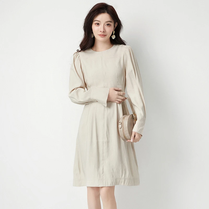 51KE0A0042温婉气质长袖中裙连衣裙女2025春