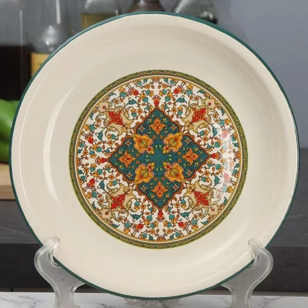 25公分加厚加深俄罗斯花珐琅搪瓷菜盘一个