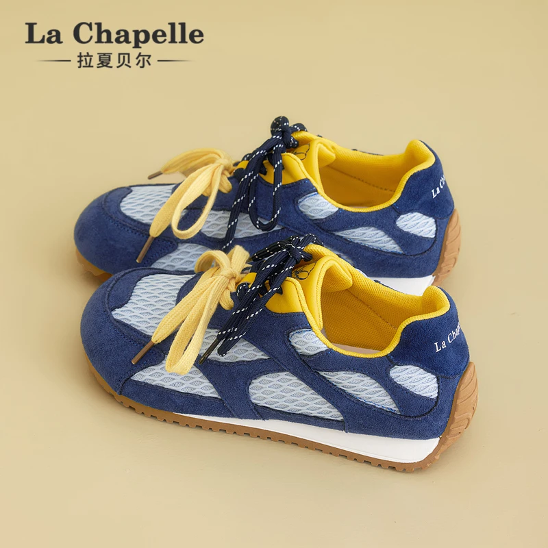 拉夏贝尔网面德训鞋女2025夏季新款蓝色透气薄款软底不累脚阿甘鞋