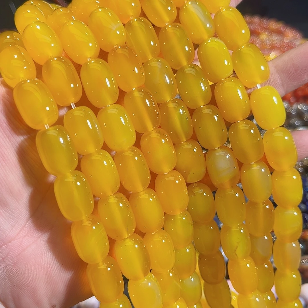 玛瑙/玉髓未镶嵌珠宝半成品A货溏心玛瑙桶珠一条13x18mm