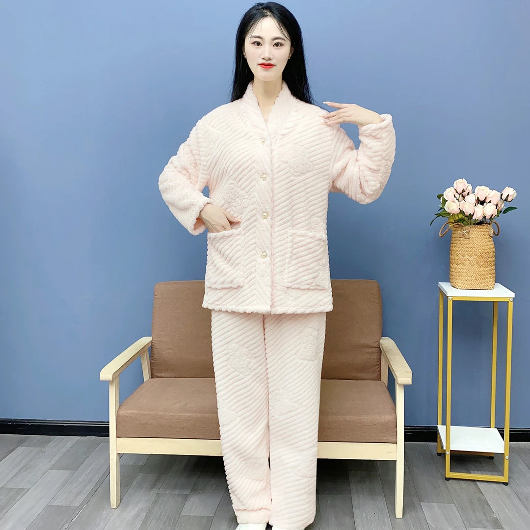 女士睡衣秋冬款法兰绒居家外穿通用2025新款双面绒保暖家居服Y180