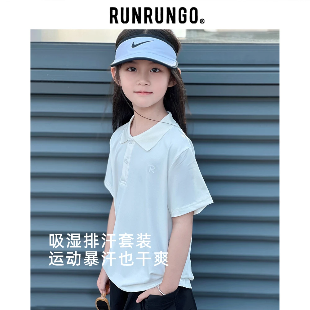 Runrungo夏季休闲POLO速干冰丝户外套装儿童夏季套装2025新款儿童