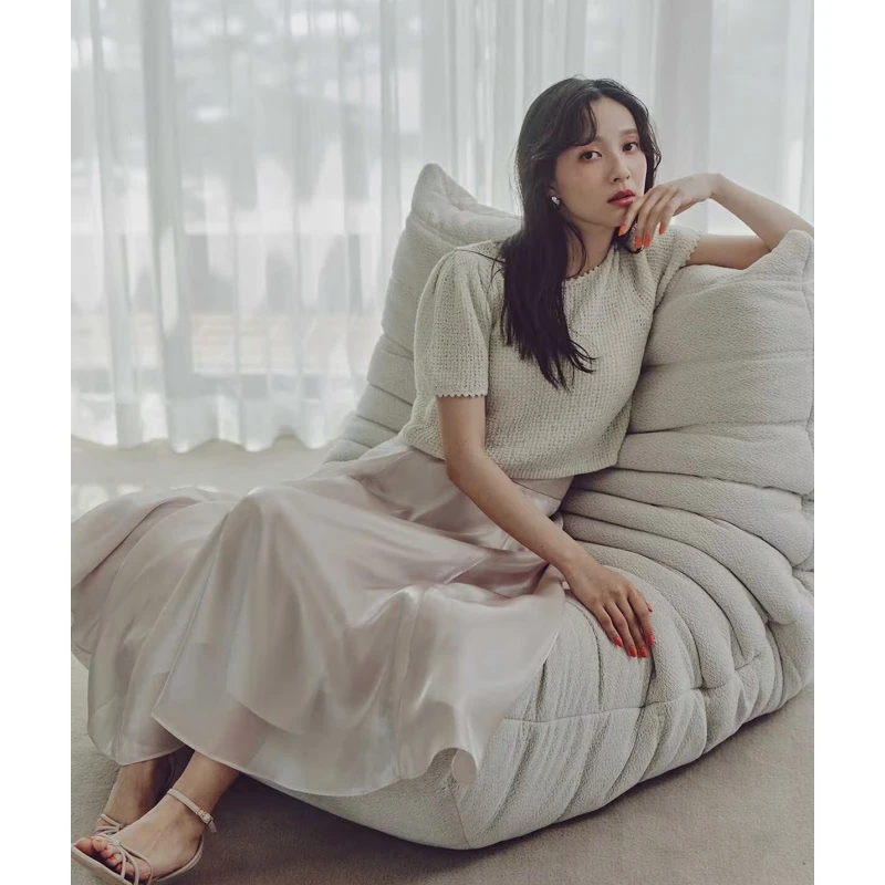 【DD外贸】 夏季新款 P 时尚显瘦缎面垂感网纱仙女半身裙