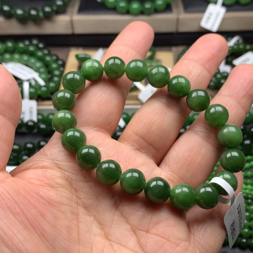 【闪购商品】未镶嵌手串和田玉（碧玉）菠菜10m m