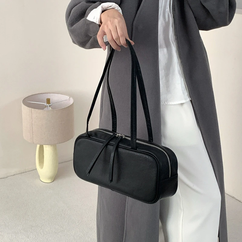 尚真皮法棍包女包大容量简约轻奢小众腋下包软皮休闲通勤单肩包A