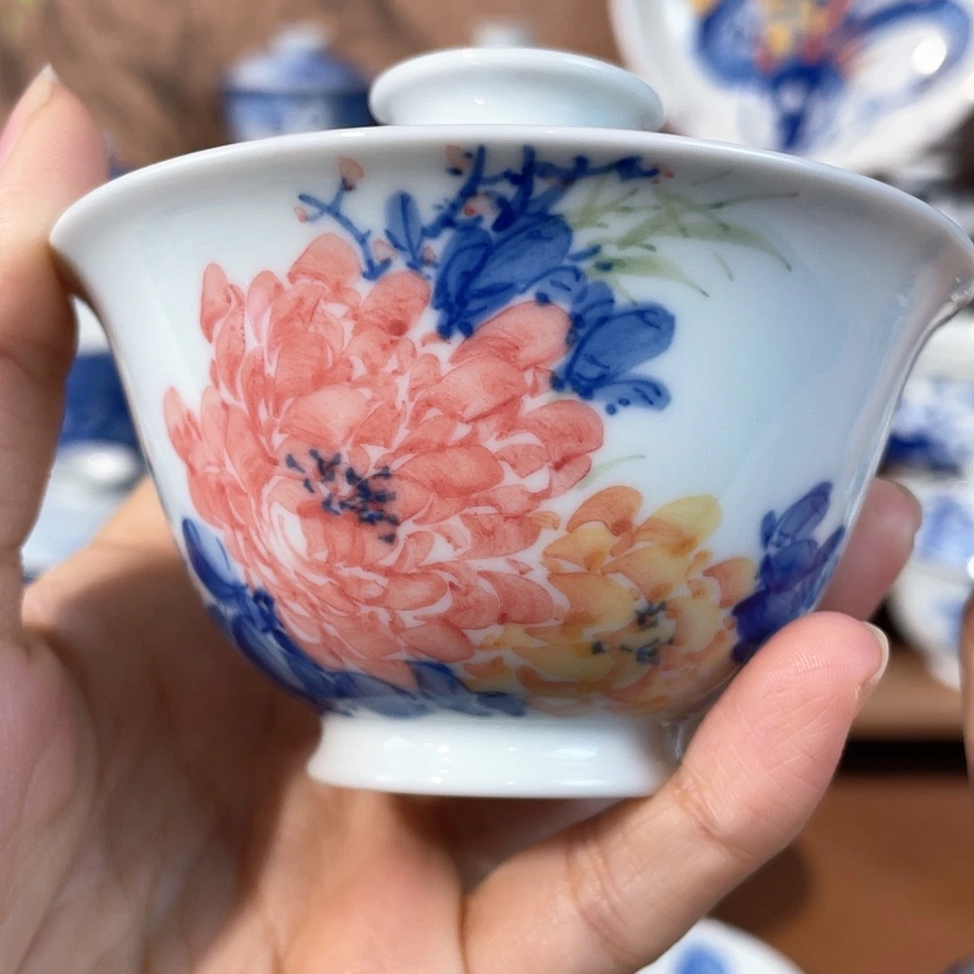 泥藝瓷梦牡丹花岩茶盖碗