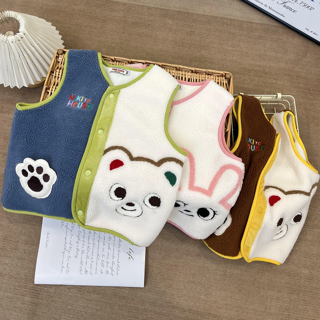 幼儿园必备秋冬款双层加绒宝宝马甲 新款儿童卡通刺绣坎肩36159