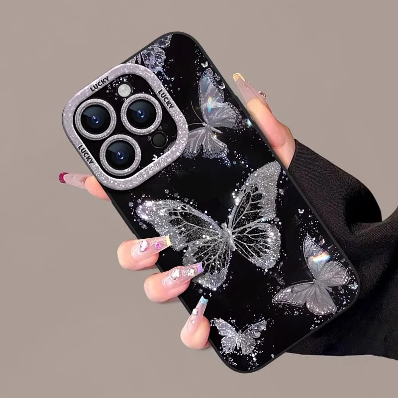 闪钻蝴蝶适用苹果17promax手机壳高级感iphone16promax保护壳情侣