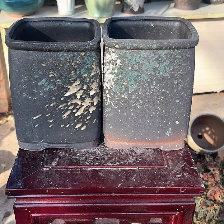 紫砂茶碗泼墨两个口径15高度20