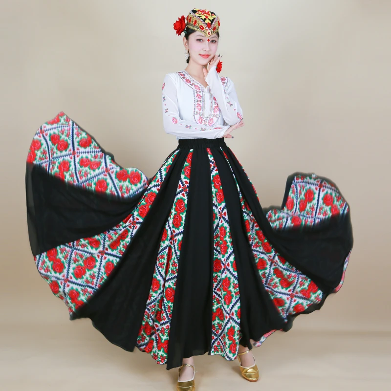 天翼美新款玫瑰花纹十字绣拼接半身裙