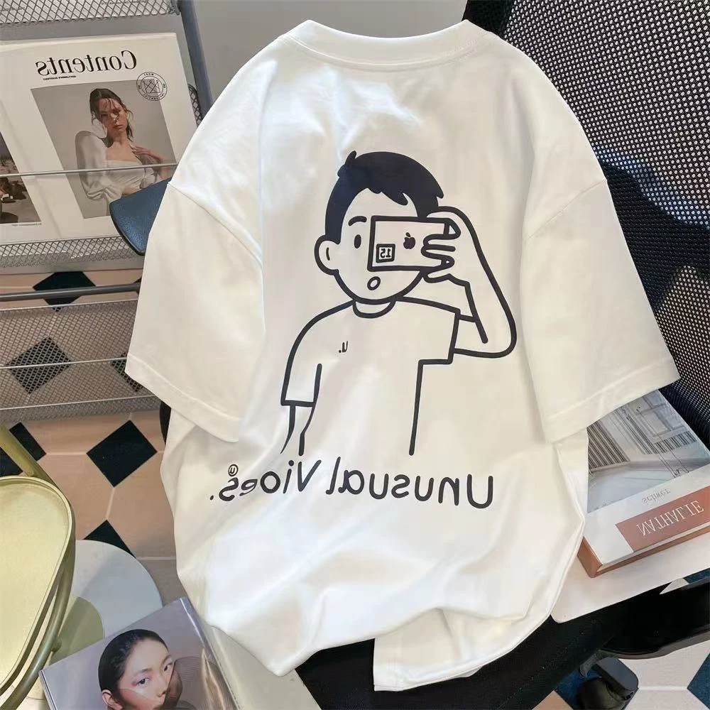 日系学院风设计感卡通短袖t恤男女夏季情侣宽松休闲百搭小众上衣