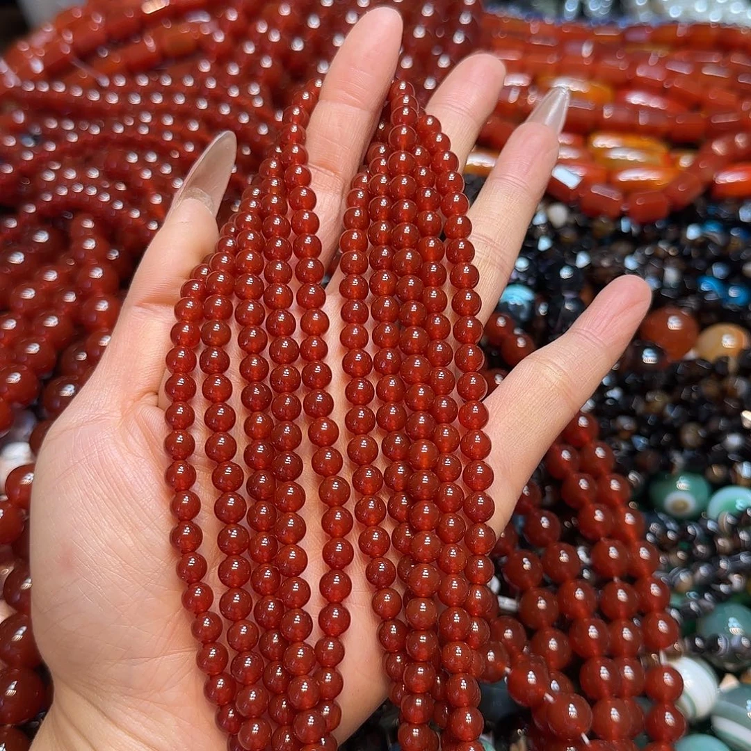 玛瑙/玉髓未镶嵌珠宝半成品6mmA货红玛瑙一条