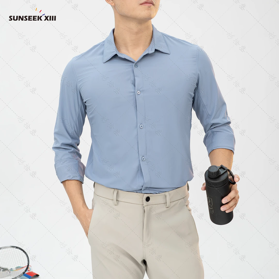 超轻~超透气！夏季男士商务休闲高弹透气速干翻领长袖衬衫25617