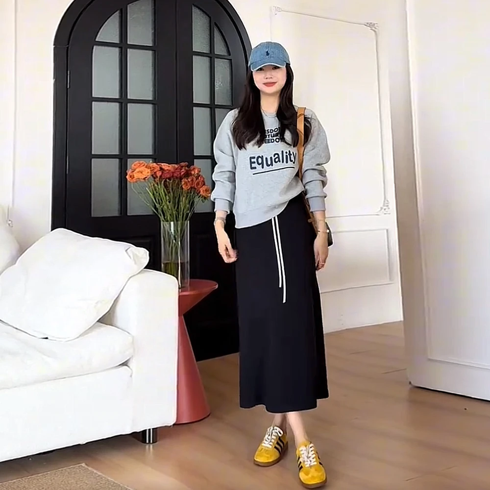 【YHH】春季休闲时尚百搭宽松圆领字母印花长袖套头卫衣-YHW50064