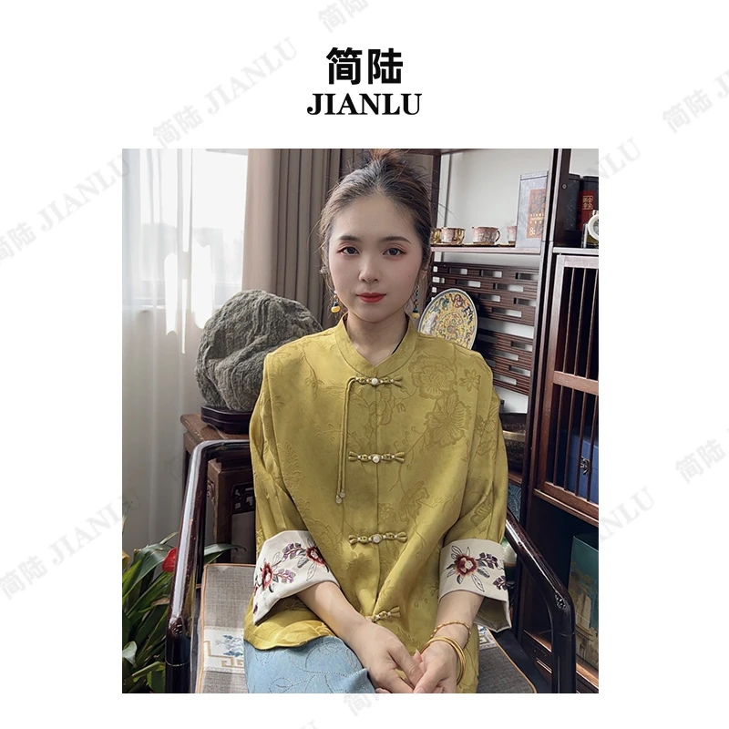 【一池春色】新中式国风衬衫刺绣宽松提花2025新款立领上衣-9127