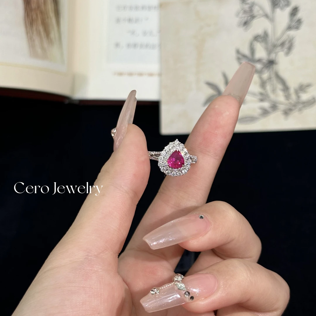 CERO【公主专属】18k金高奢设计款红宝石豪镶钻石水滴戒指MD0032