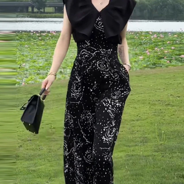时尚高级感气质御姐阔腿裤休闲花色连体裤  JYFMJS2024 042213