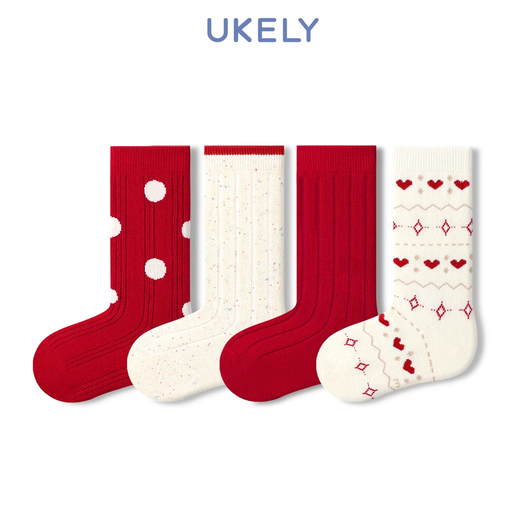 儿童袜子新年秋冬季棉袜红色本命年男孩宝宝潮袜蛇年男女童中筒袜