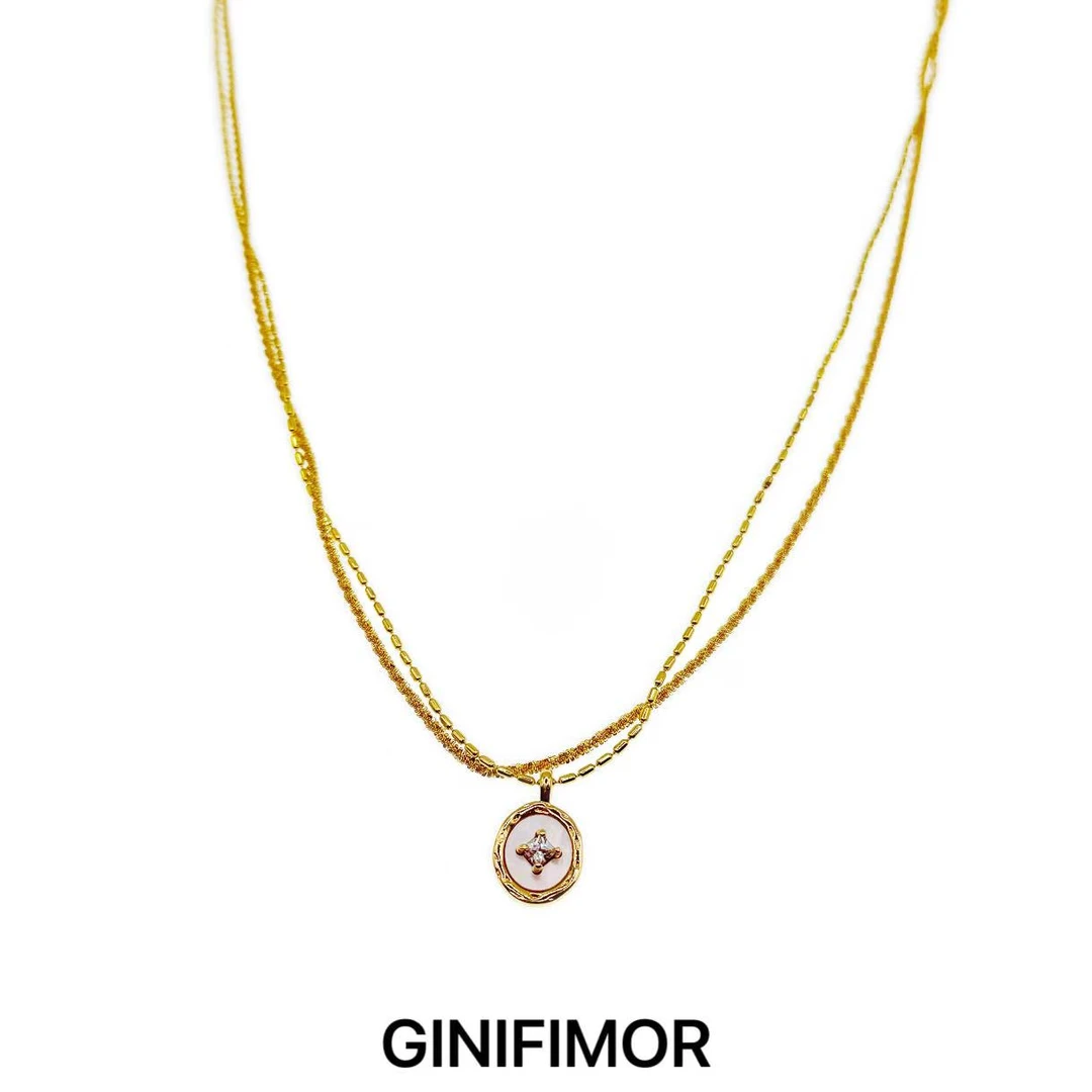 GINIFIMOR 铜合金项链 a718 微镶锆石椭圆项链百搭锁骨链
