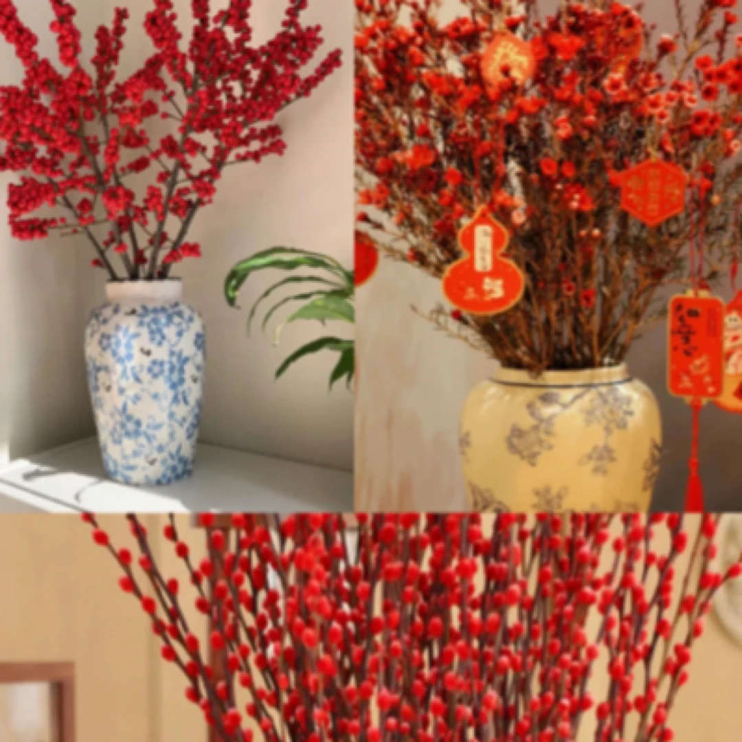 新春组合，20支银柳，5支红豆，5支腊梅，48快8，同城半个小时到。