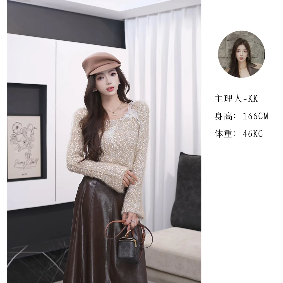【王凯琪KK专属】慵懒风软糯毛衣女秋冬毛绒短款针织衫上衣F592907
