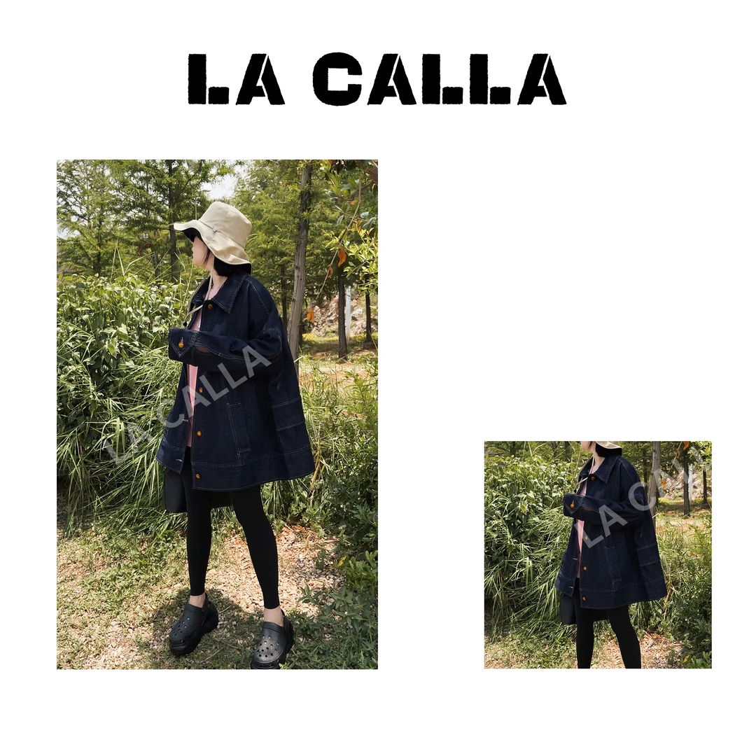 LA CALLA原牛外套蓝色水设计师气质牛仔外套K002