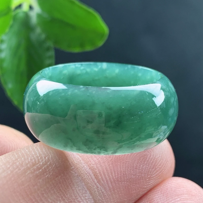 优惠戒指多圈口纯天然A货翡翠深绿色雪花棉扳指戒圈指环同款发货