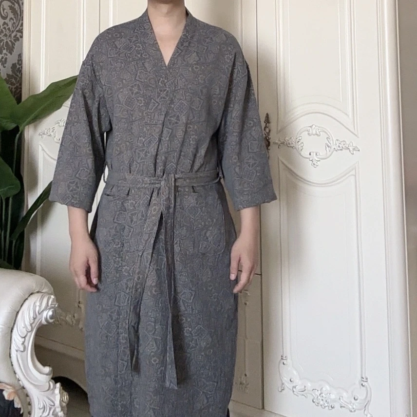 男款夏季薄款纯棉睡袍