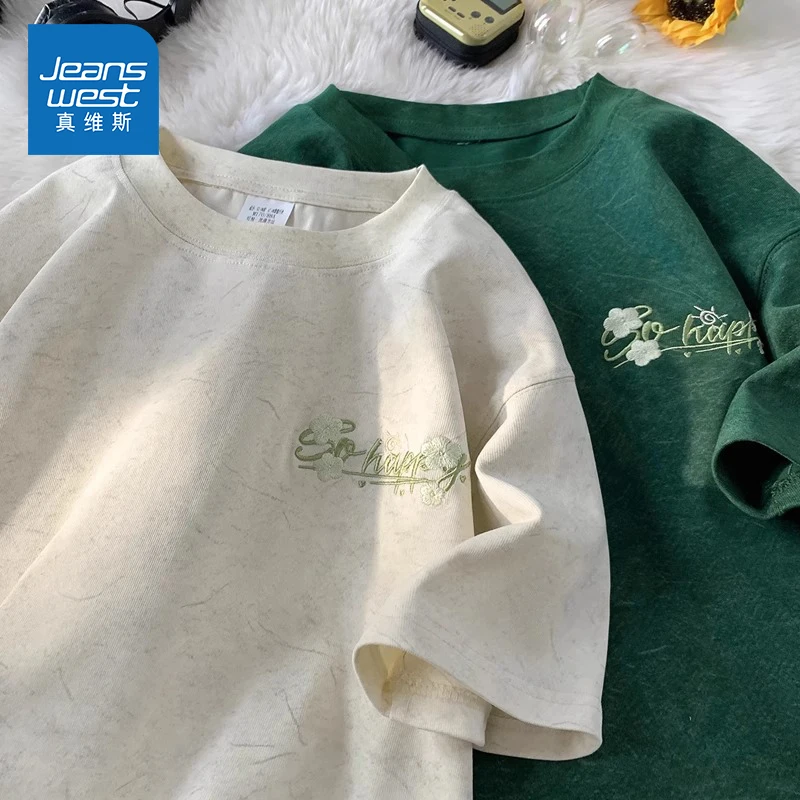 Jeanswest/真维斯2025新款美式休闲T恤男生夏季薄款宽松潮牌短袖