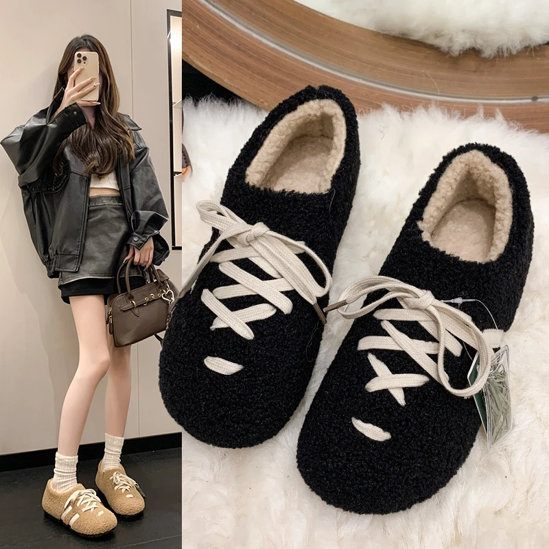 2025新款秋冬女鞋子加绒毛毛乐福鞋厚底勃肯雪地靴女外穿保暖棉鞋