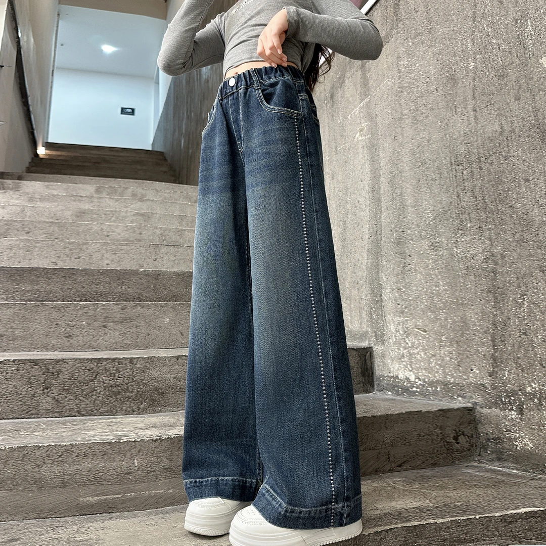 女童牛仔裤春秋款2025新款宽松直筒裤中大童时髦百搭洋气阔腿裤潮