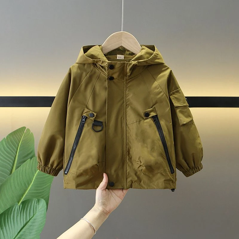 男童春款工装冲锋衣新款儿童潮酷外套帅气连帽衣服洋气拉链衫风衣