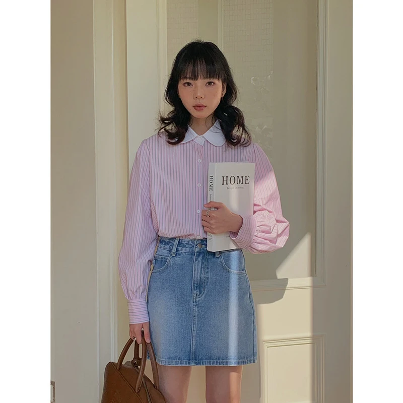 小众时尚韩版设计感百搭复古条纹长袖衬衫女2025秋季四季通用高温