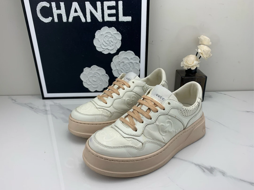 95新 GUCCI/古驰 Gucci古驰 白粉饼干鞋 36.5码 /jm00356