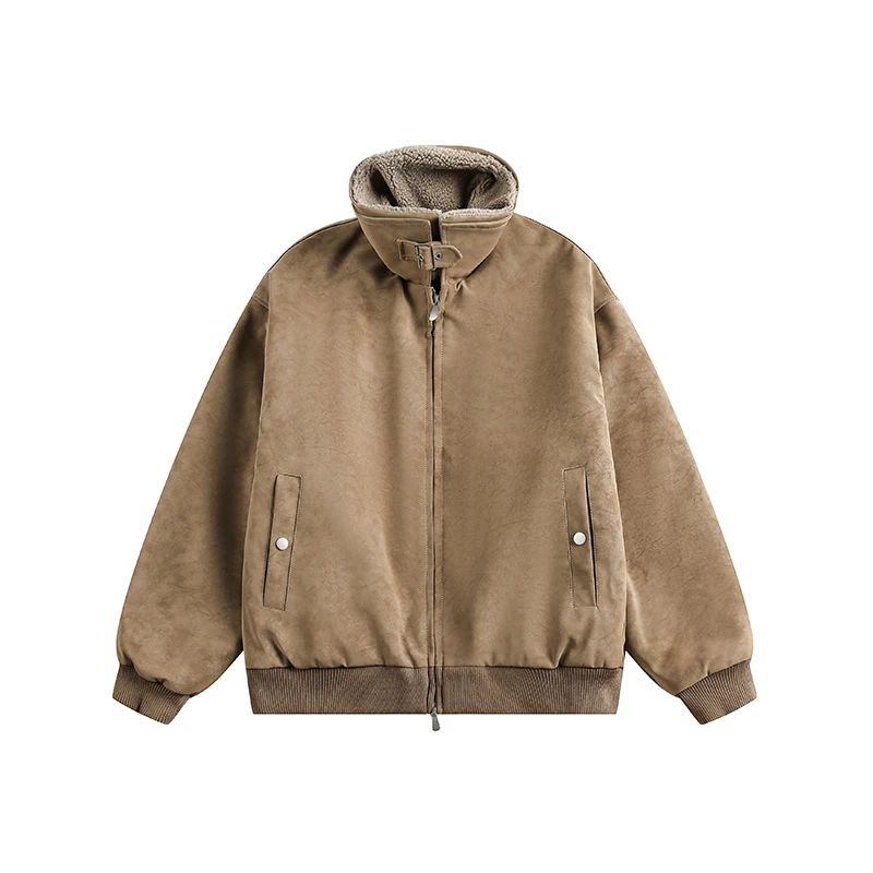 美式立领加棉加厚夹克外套男士痞帅复古工装绒面棉衣男女潮牌棉服