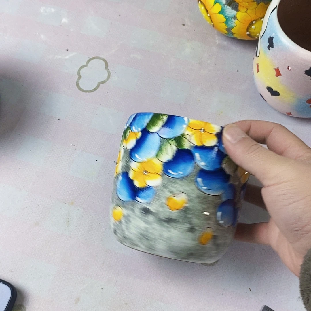 紫砂花盆手绘花盆满28包邮