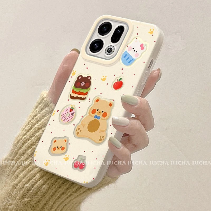 适用蛋糕小熊opporeno15手机壳卡通可爱OPPOreno15pro不撞款设计