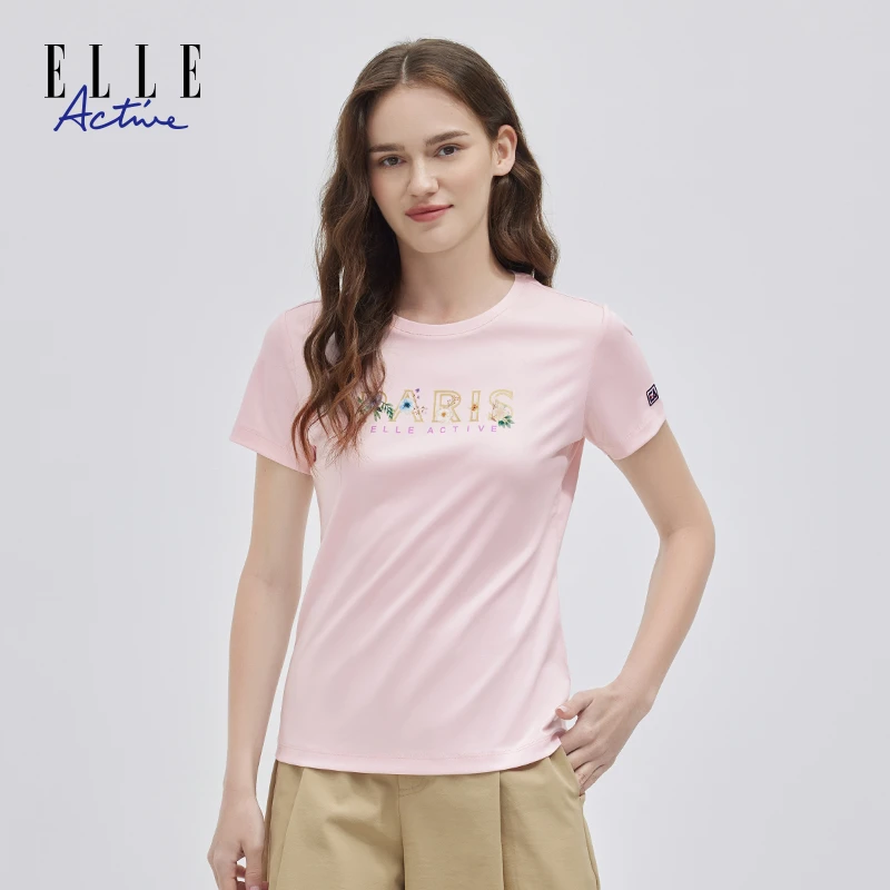 ELLE Active圆领短袖T恤女夏季新款休闲时尚字母印花舒适上衣百搭