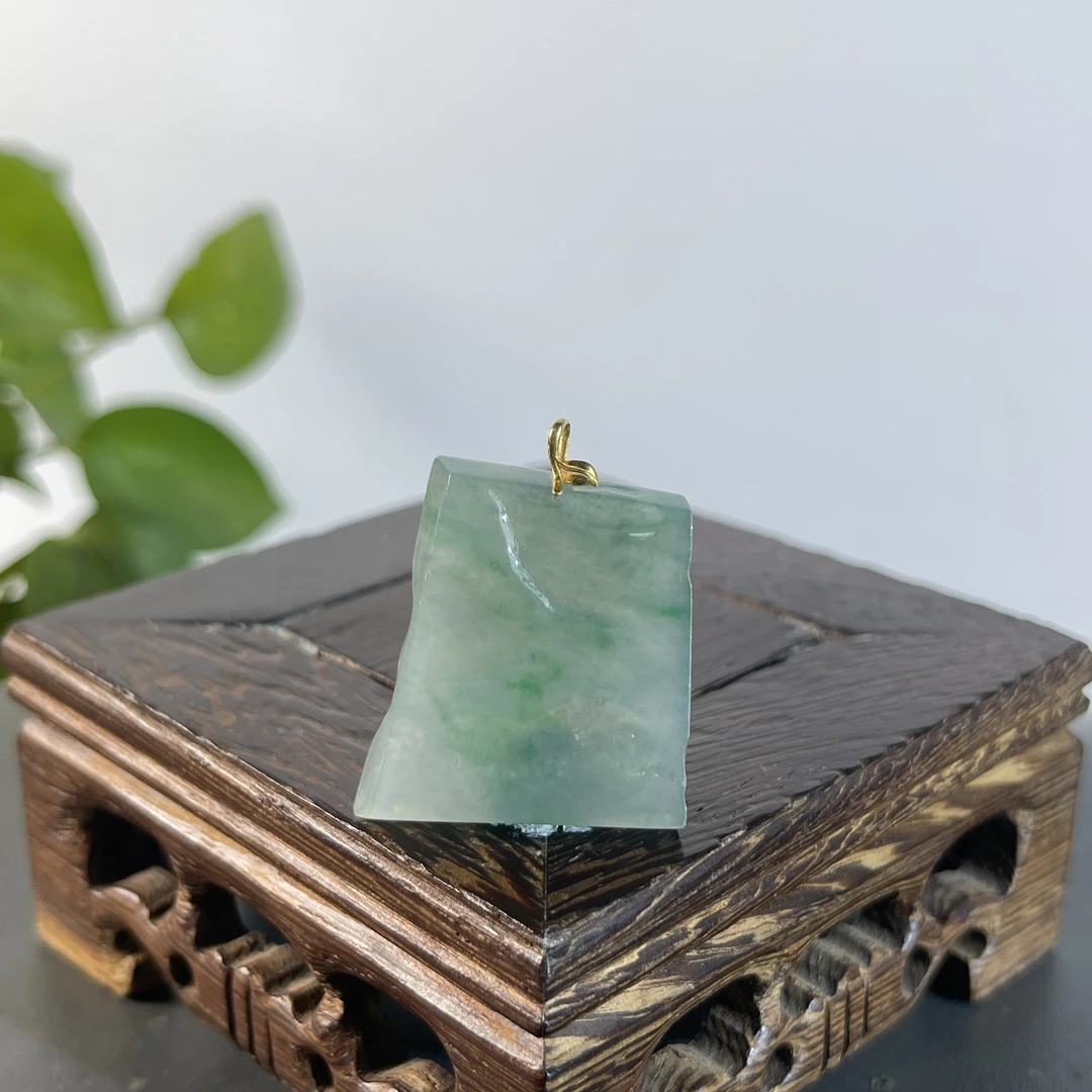 JXA27-59 18K扣头精品天然翡翠A货原石吊坠