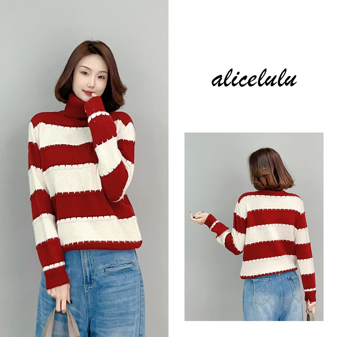 1 ALICE “奶油蛋糕”毛衣 柔美花边 拼色条纹 S2141731U