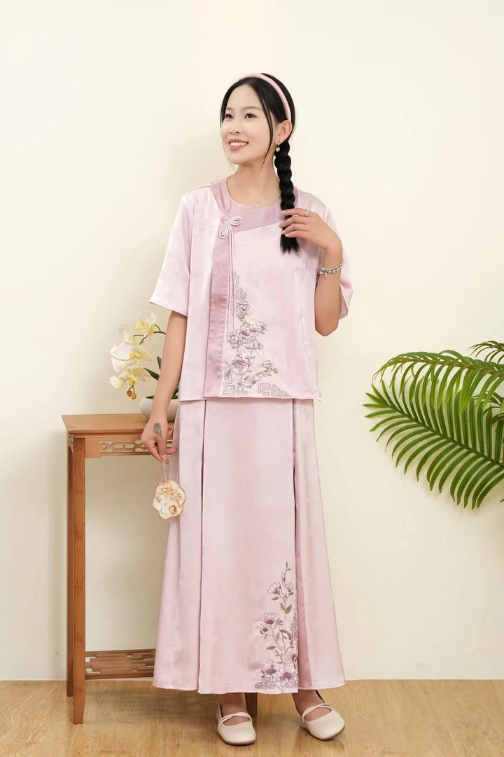 粉色系显瘦大码缎面清新碎花宽松高端定制小衫308152衬衫上衣