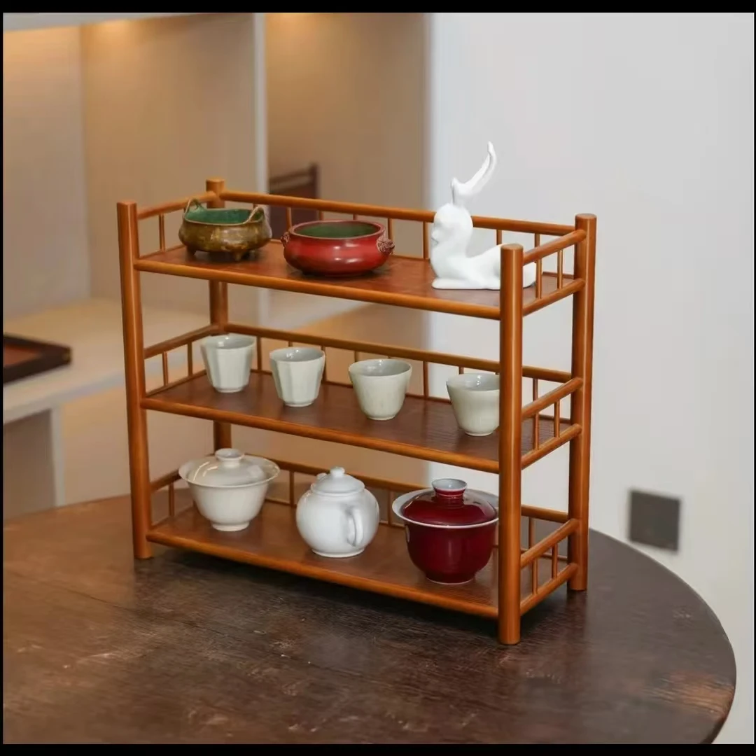 云迹多层高山楠竹制双层杯架茶道器具收纳置物架壶架