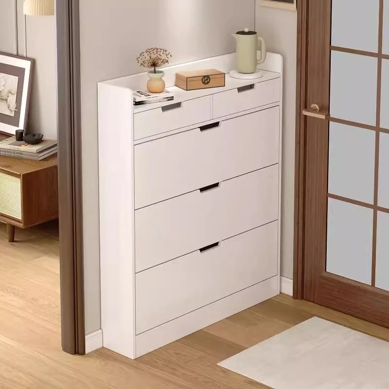 薄款翻斗鞋柜入户门家用门口多层鞋架多功能收纳柜玄关储物柜白色